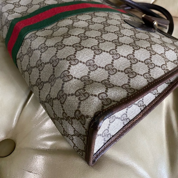 Authentic Gucci Vintage Large Tote Unisex Business Bag GG Web Stripe Attache - Picture 8 of 13